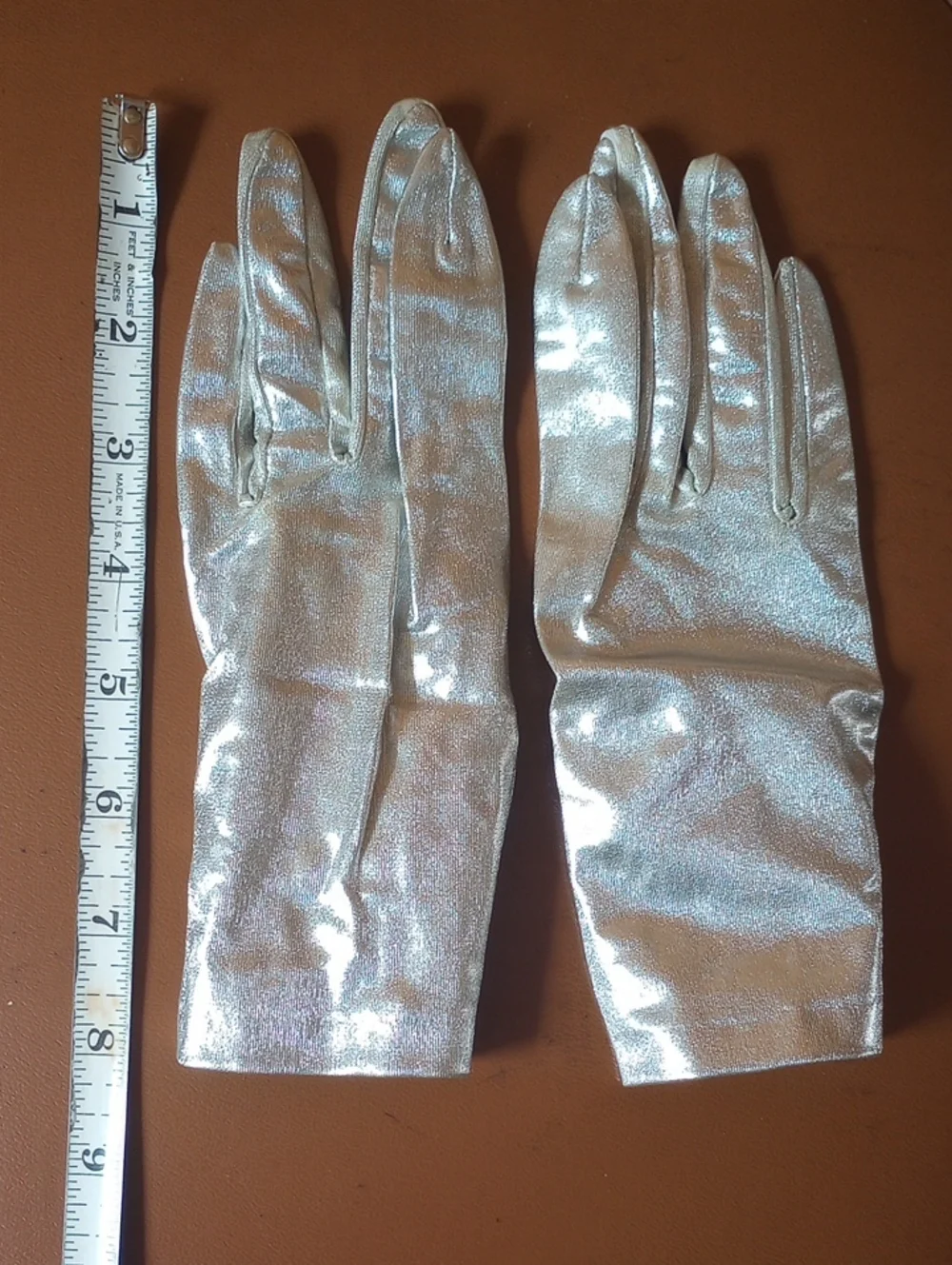 Vintage Retro Metallic Silver Fancy Formal Prom Gloves w/ Buttons at the Cuffs